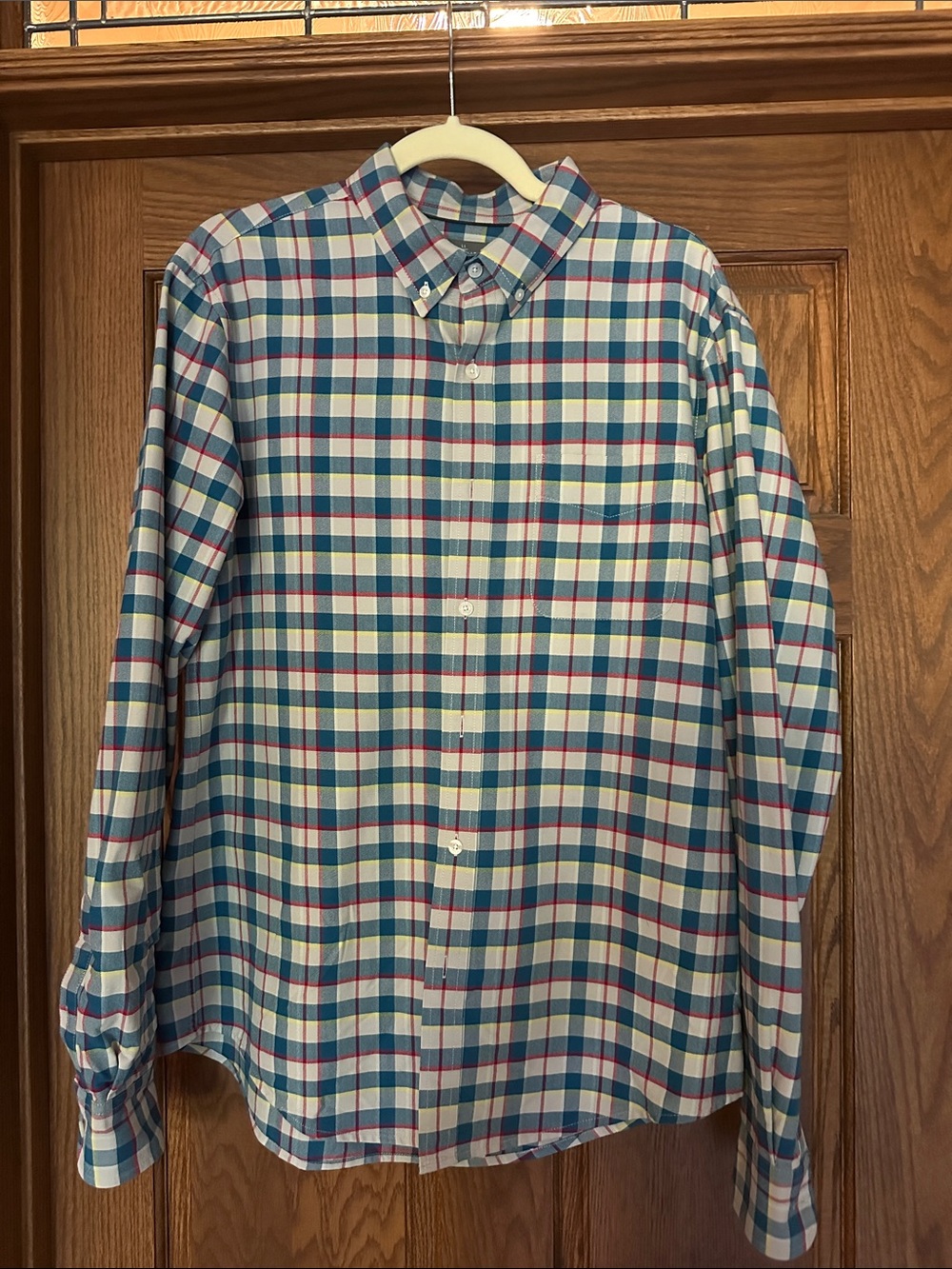 Men's Button-Down Plaid Shirt in Blue and White